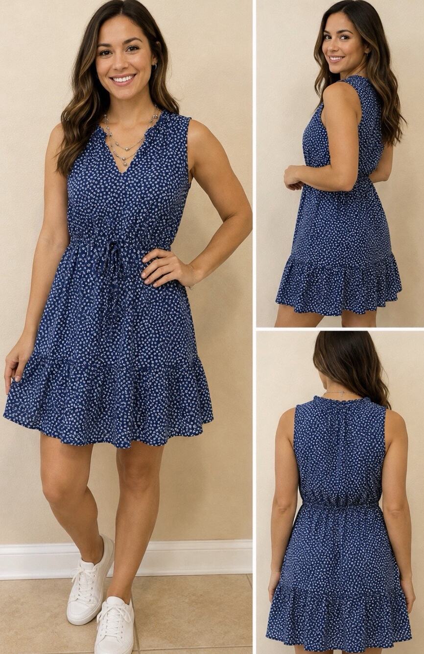 GAP Women’s Sleeveless Boho-inspired Floral Mini Dress Blue & White Size XL